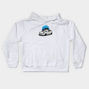 White Prius Widebody in City Skyline Kids Hoodie